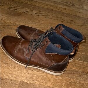 Brown and Blue Chukka Boots with Lace-Up Design